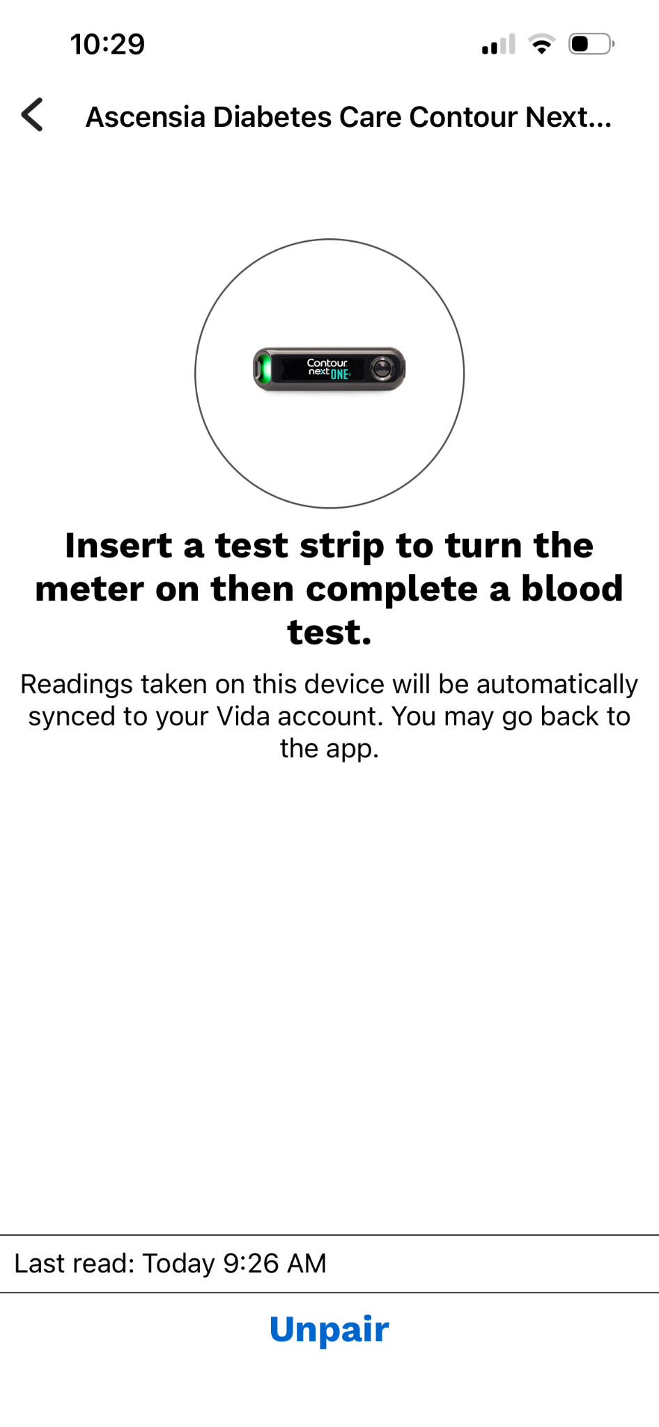 Screenshot of connected device screen with "Unpair" shown as an option at the bottom of the screen.