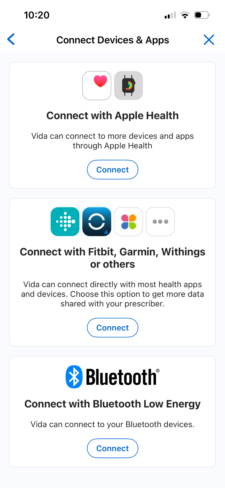 Screenshot of devices screen.