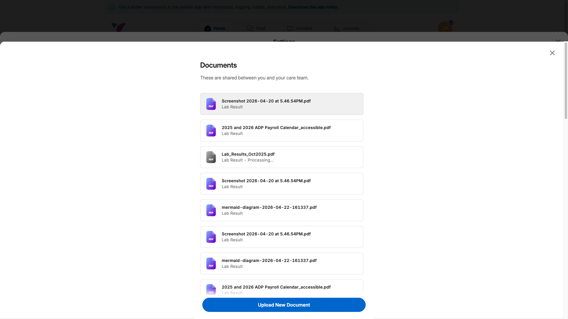 Desktop documents list