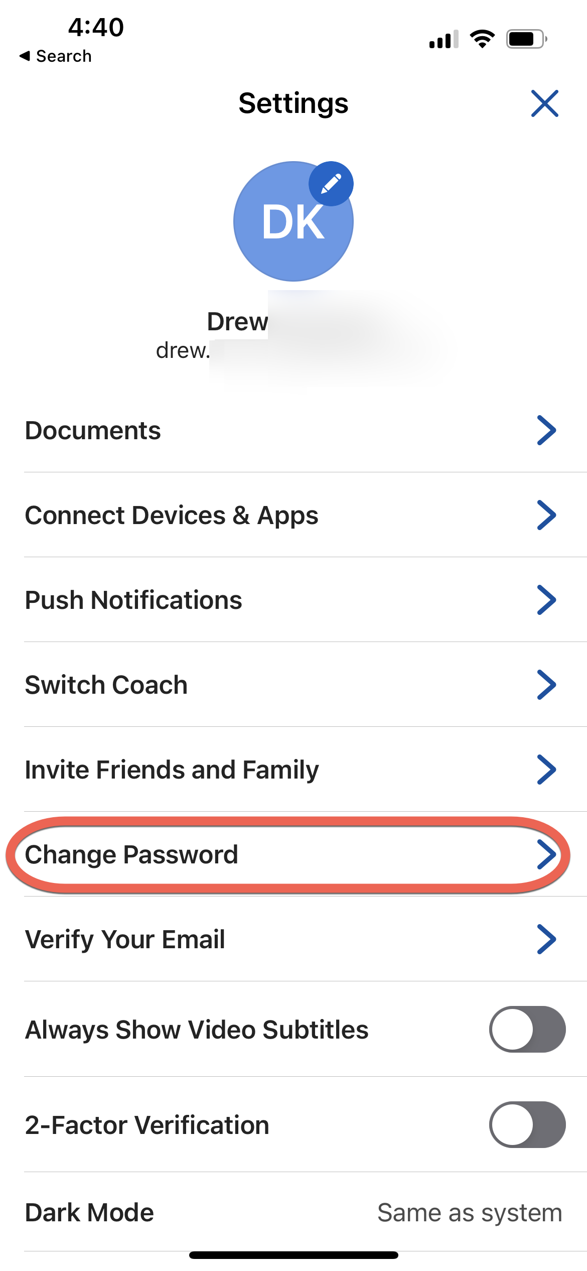 Select Change Password
