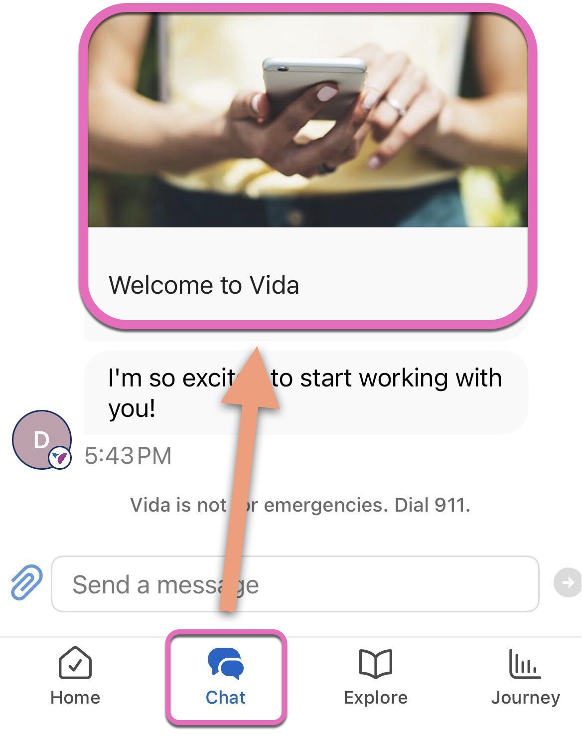 Chat screen with content card